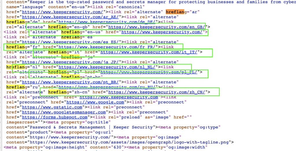 Hreflang tags markup