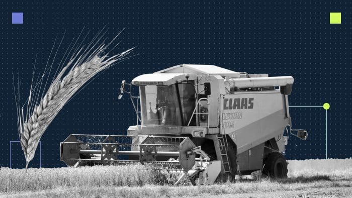 Illustration of combine harvesting keywords on a field