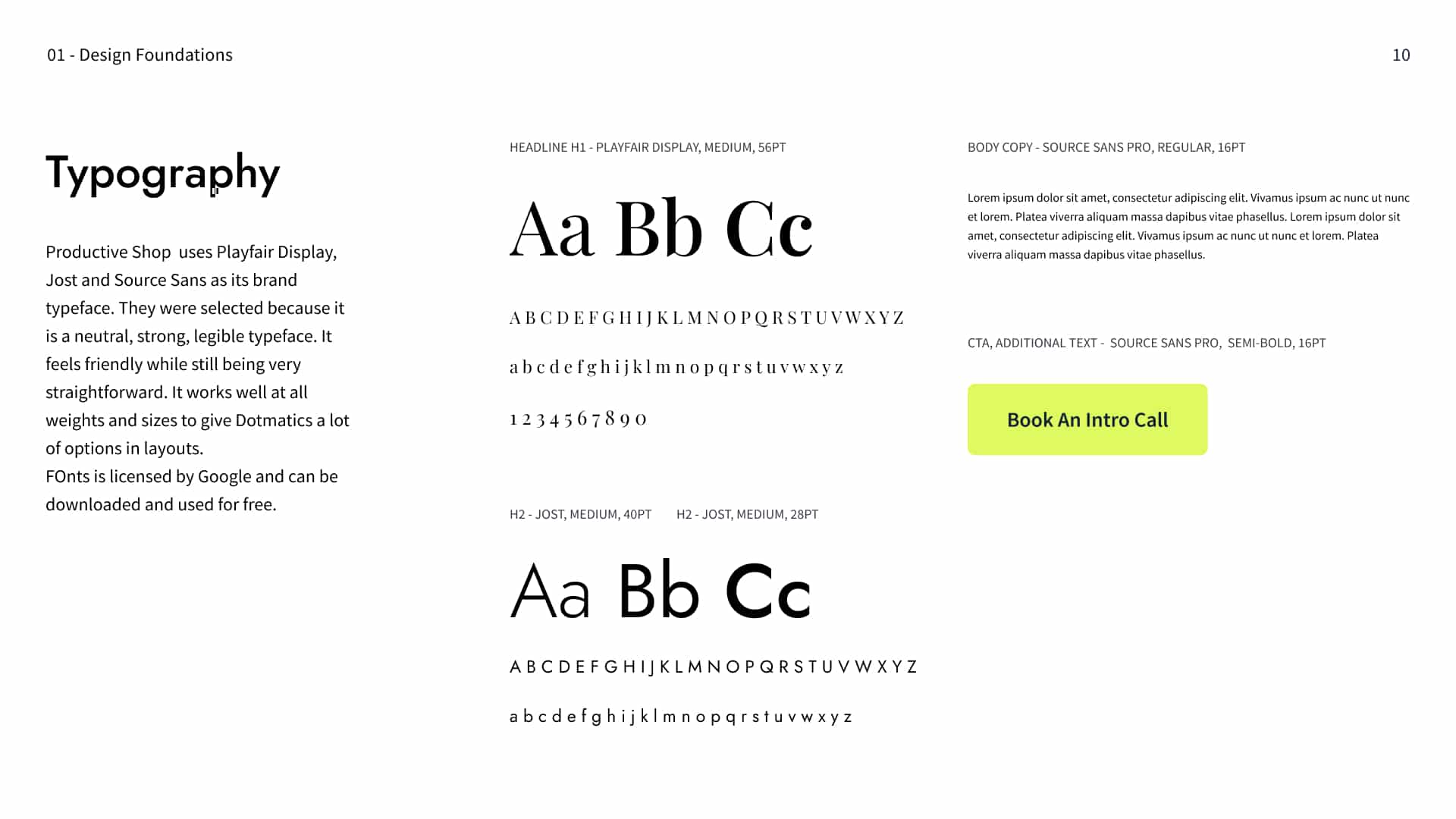 Various font styles used in a brand book.
