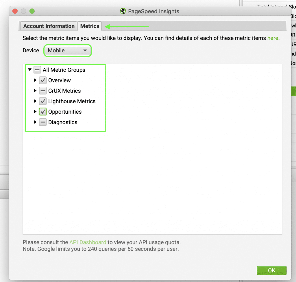 Screaming Frog Metrics Tab