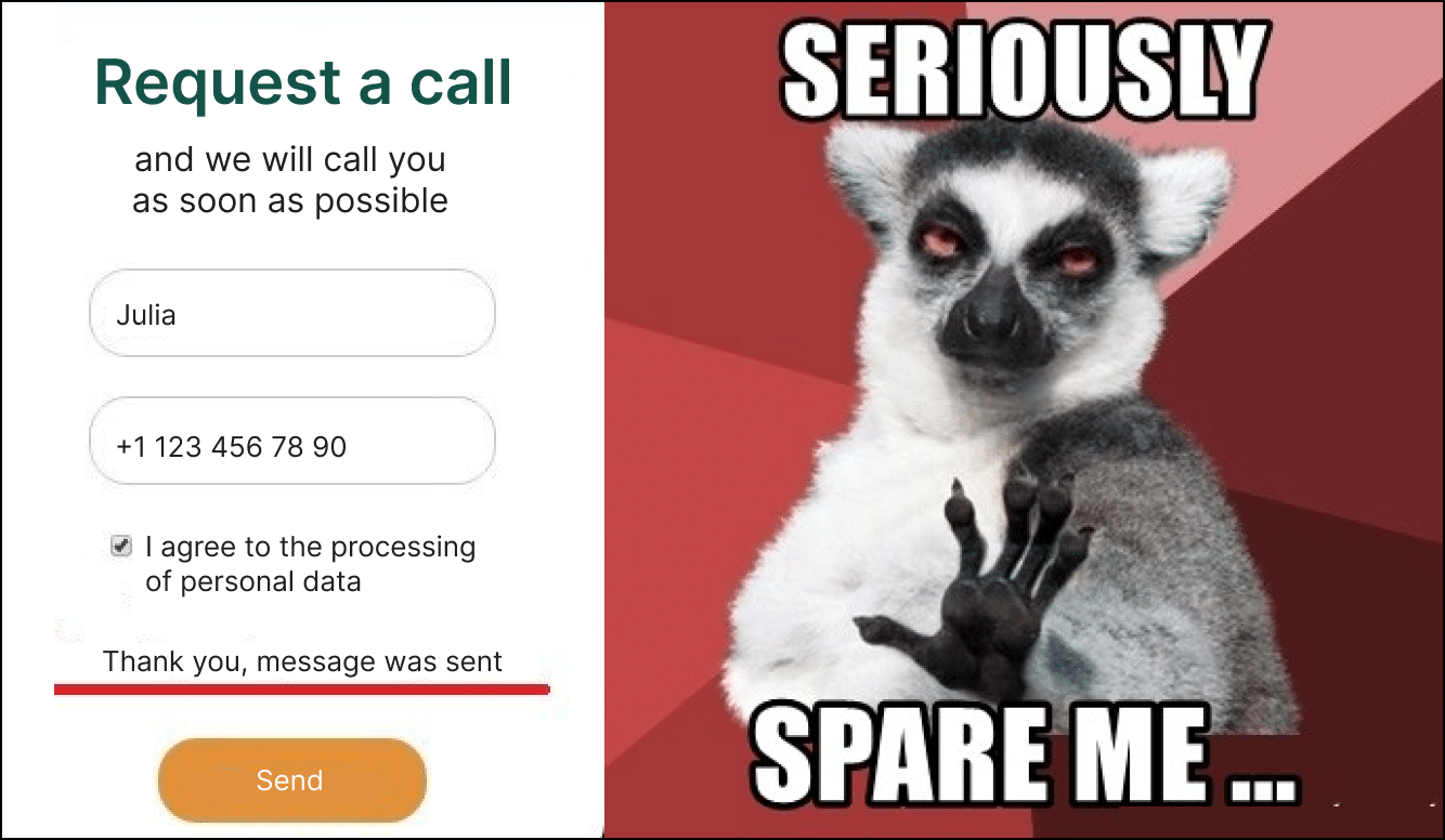 Bad example of the thank you page.