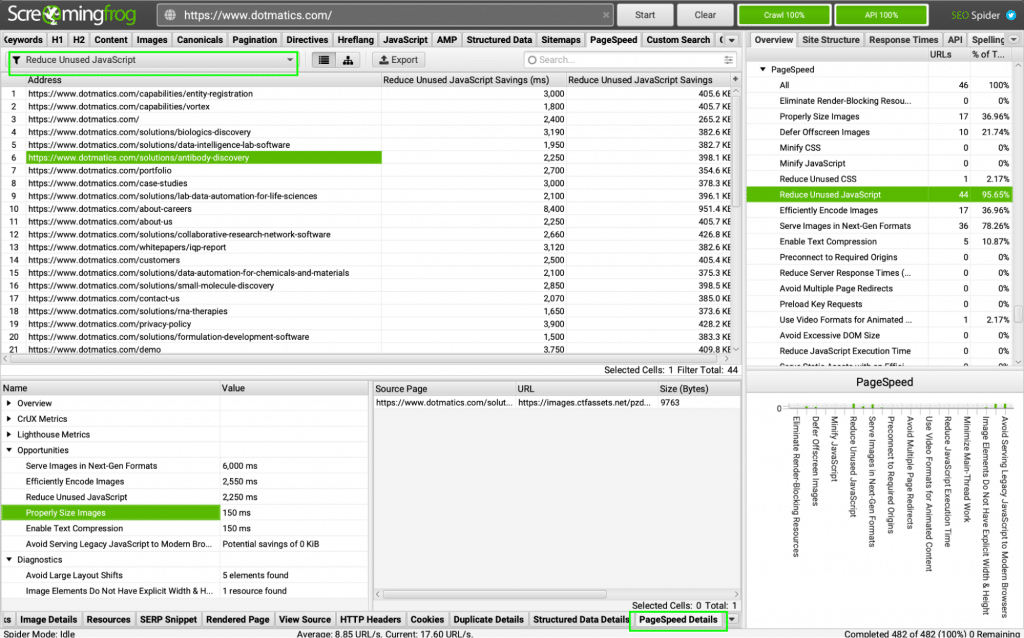 Screaming Frog Reduce Unused Java Script Filter