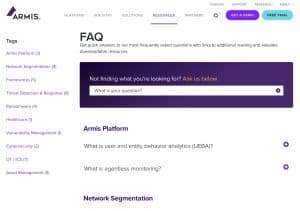 Screenshot of Armis FAQ page