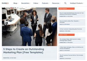 Screenshot of Hubspot blog website