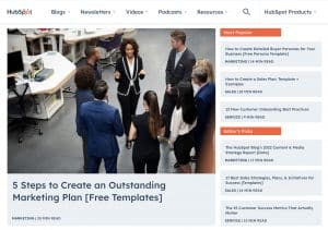 Screenshot of Hubspot blog website