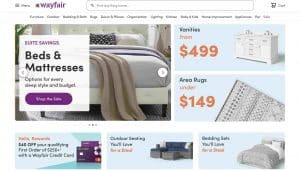 Screenshot of Wayfair site design with confusing options