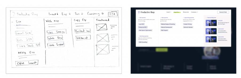 example of low-fidelity and high-fidelity wireframe for navigation menu