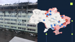 thumbnail showing images of the destruction in Kyiv and Ukraine map