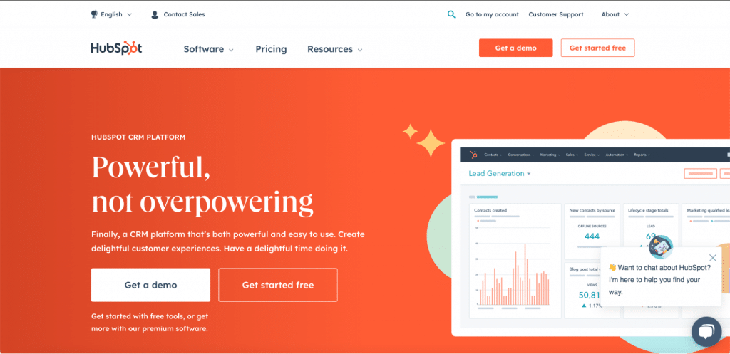 Hubspot uses wide orange in web design