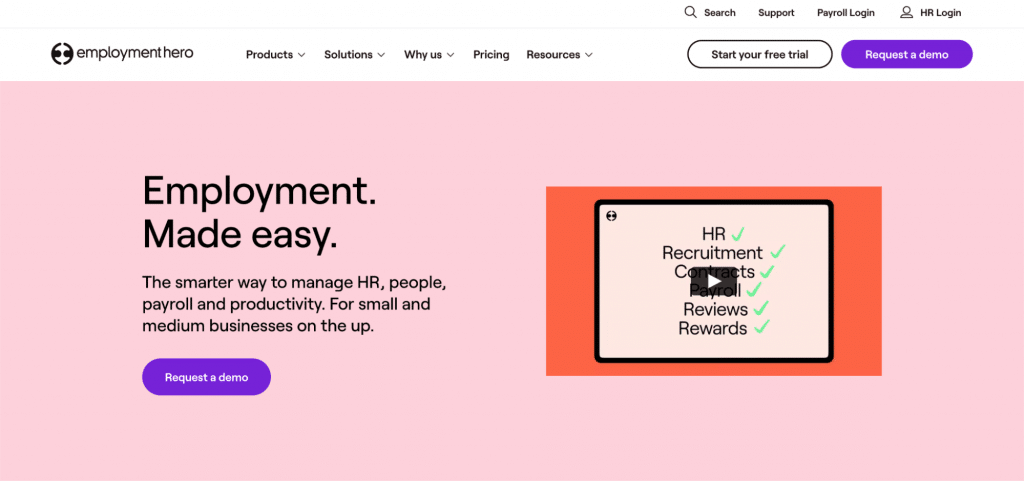 Employmenthero uses relaxing pink in web design