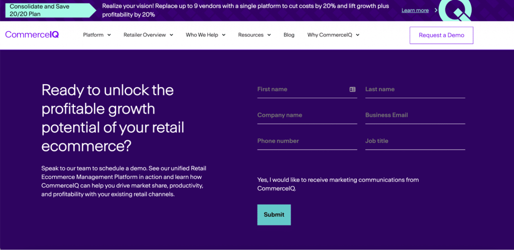 CommerceIQ uses creative purple in web design