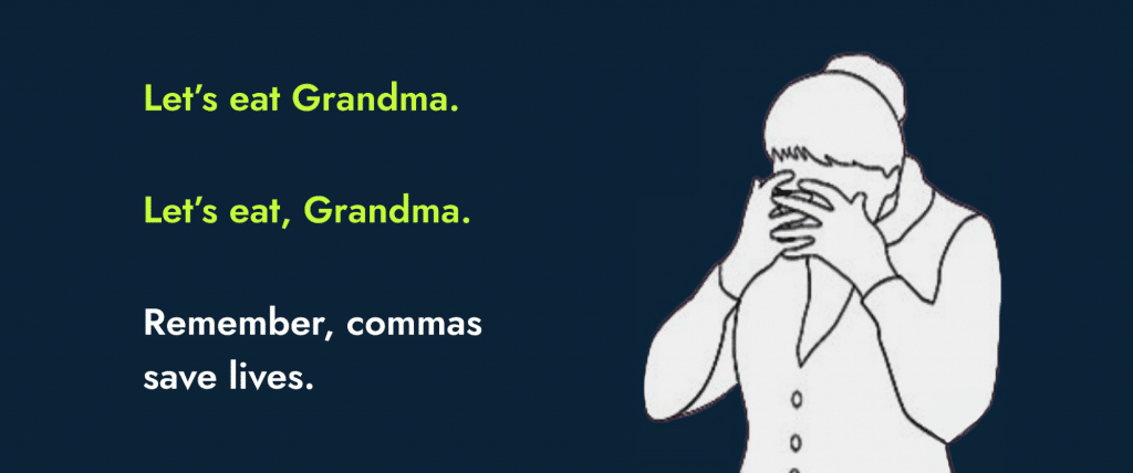 meme pointing out that missing commas can cause misunderstandings