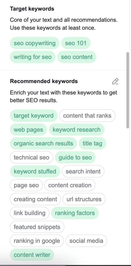 Semrush writing assistant plugin for Google Docs helps writers enrich their copy with target keywords to get better SEO results