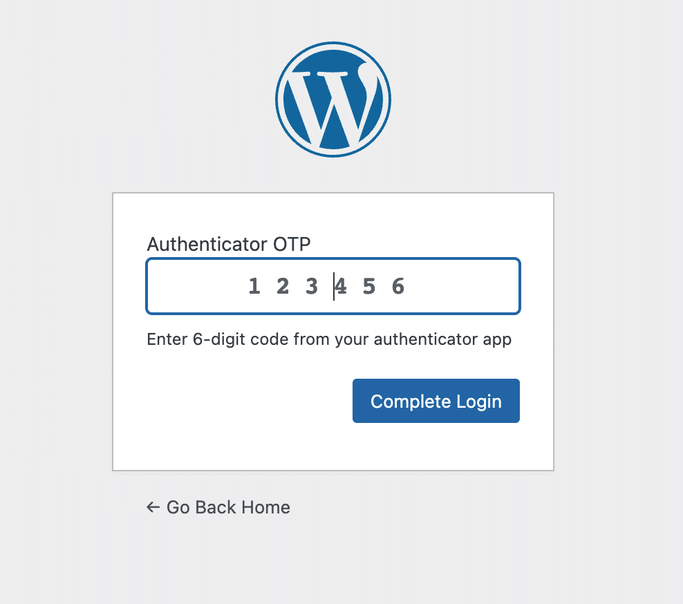 Screenshot shows that when 2 factor authentication is implemented the user needs to enter 6 digit authentication code generated by Google Authenticator to access the WordPress website