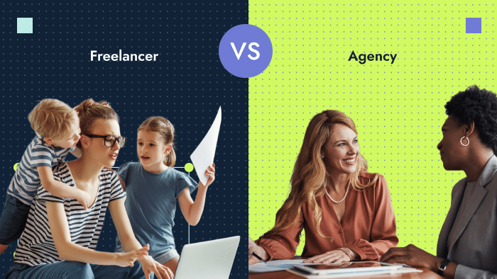 Thumbnail for a blog post on the pros and cons of in-house writers vs freelancers vs content marketing agency. Image shows a woman writing and thinking.