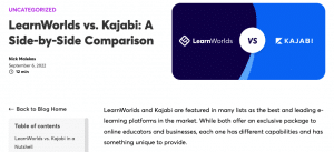 A comparison page between LearnWorlds and Kajabi as an example of BOFU content