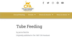 Example of a “name only” author bio on a tube feeding blog from the Cat Fanciers’ Association 