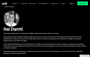 Author bio of Itai Damti, Co-founder of Unit.co, as an example of what author pages should look like