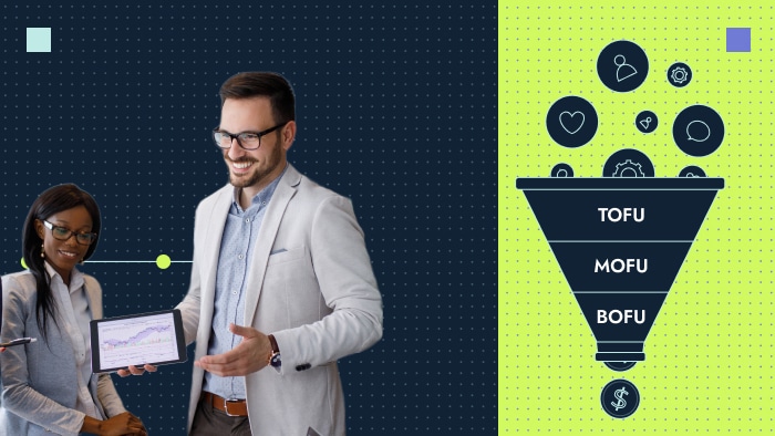 Thumbnail for a B2B sales marketing funnel blog showing team members discussing strategy