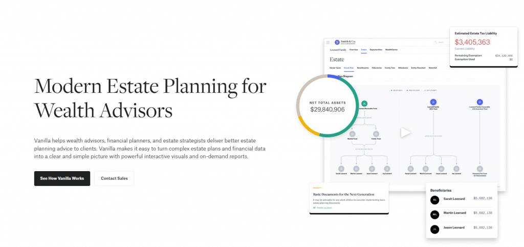 Website of Vanilla estate planning platform