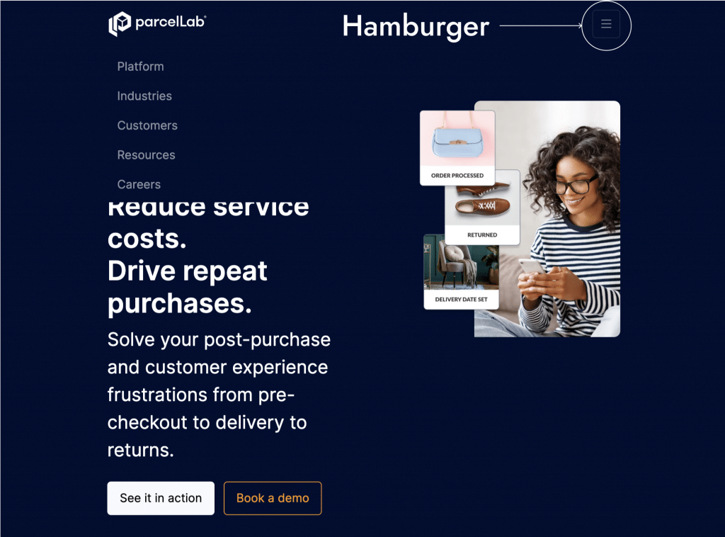 Example of correct hamburger menu usage