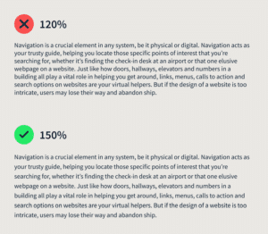 Example of small and normal text leading for long lines of text 