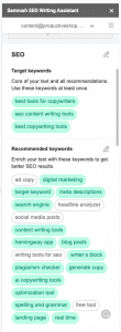 The Semrush writing assistant making keyword suggestions for an article