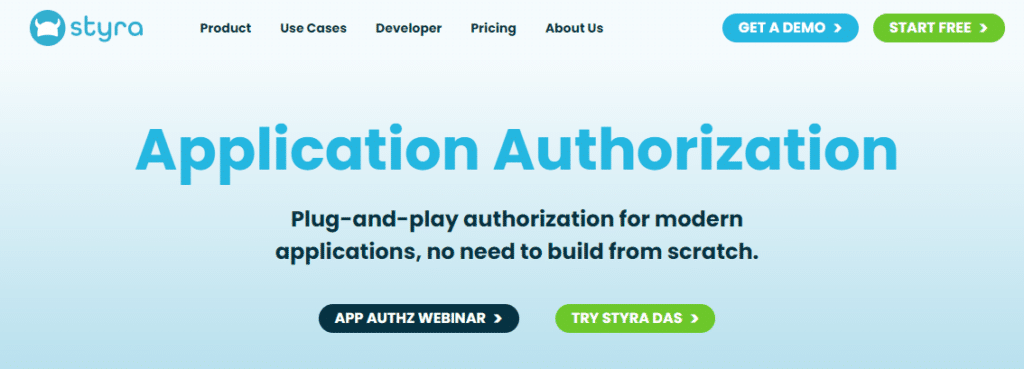 Screenshot of Styra’s application authorization landing page.