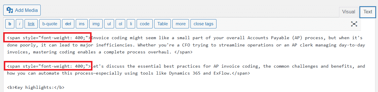 Extra span style tags appearing after copying Google Doc to WordPress.
