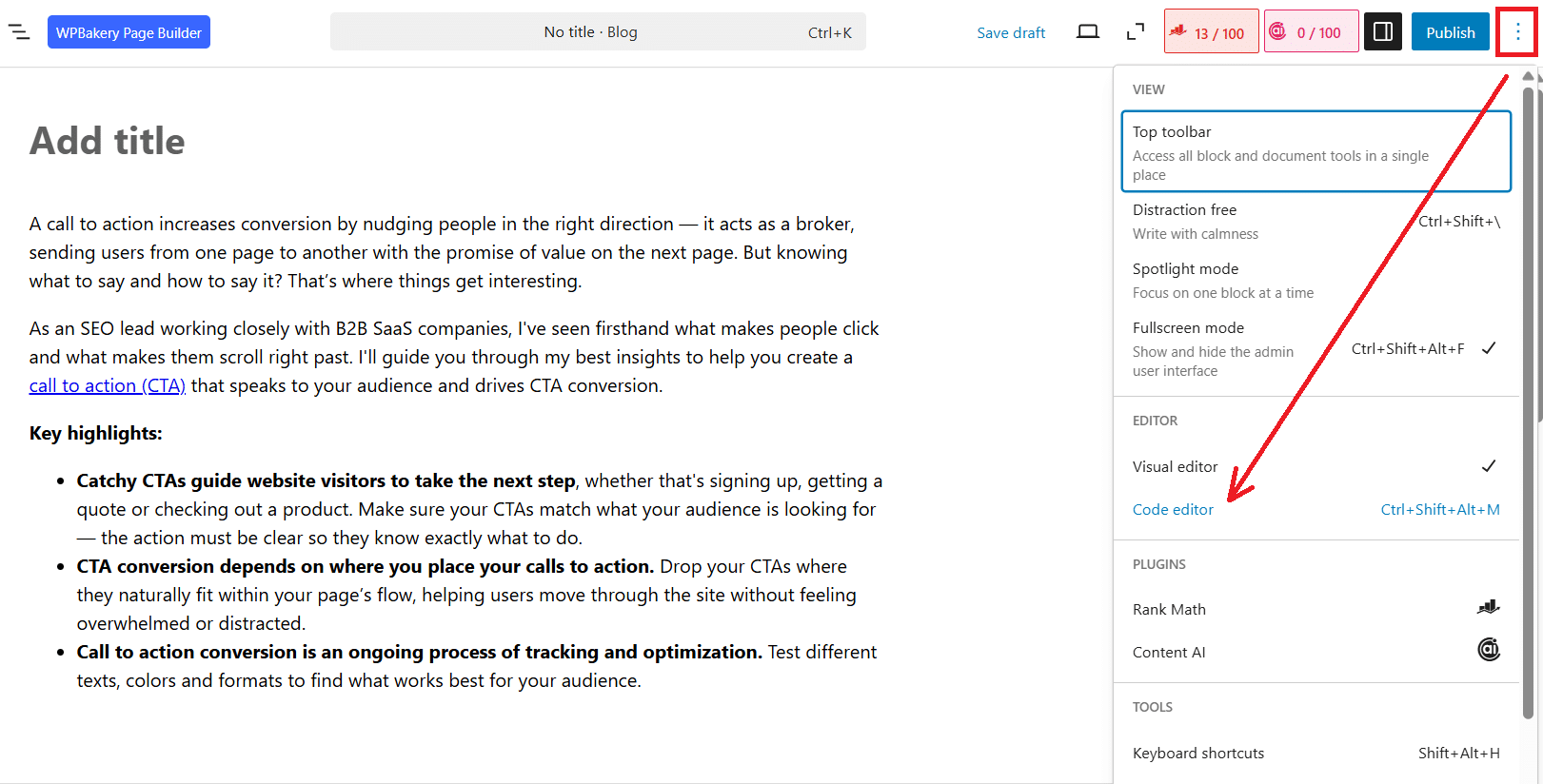 Code editor in Gutenberg.