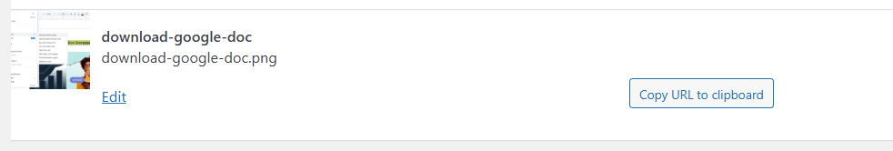 How image URL looks on WordPress when using Gutenberg.