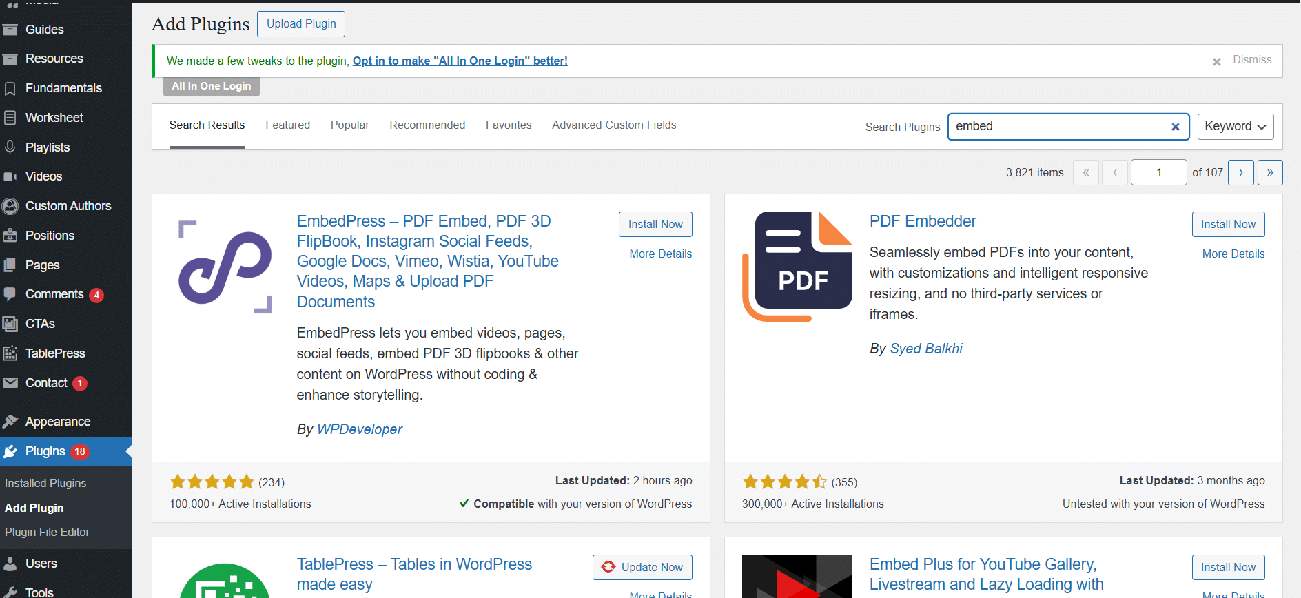 Embed plugin in WordPress Plugin store.
