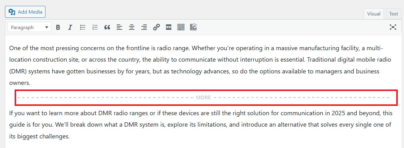 Visual showing unwanted line break when importing Google Docs to WordPress.