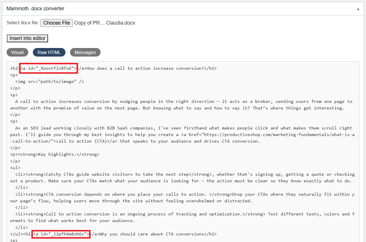 Odd anchor text when using Mammoth .docx.