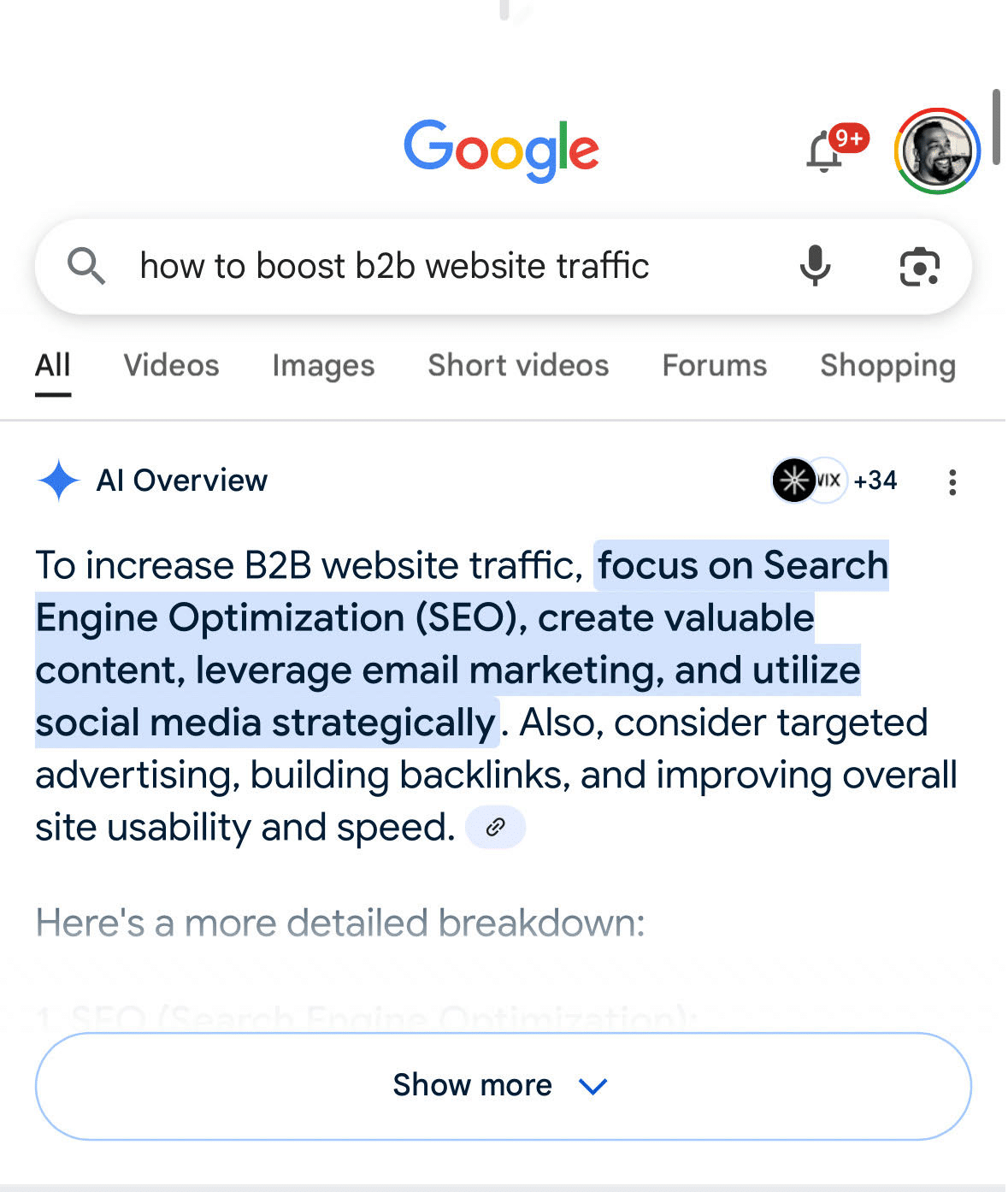 An AI overview by Google that shows how the platform creates a direct response by amalgamating search results.