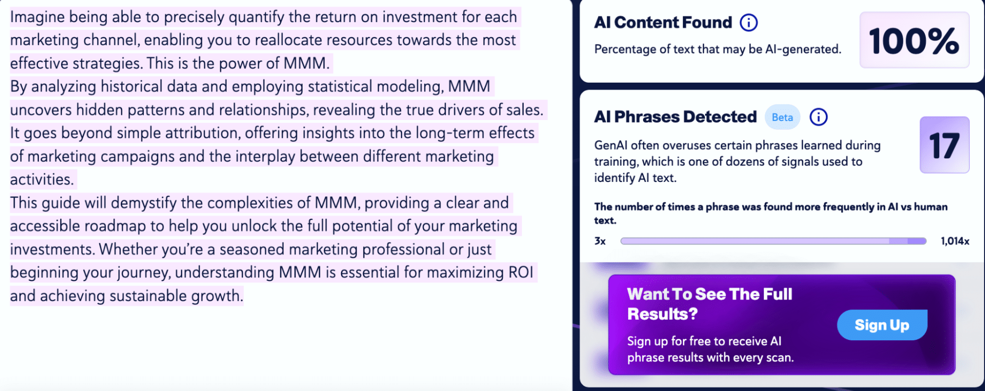 AI-generated writing tested by Copyleaks.