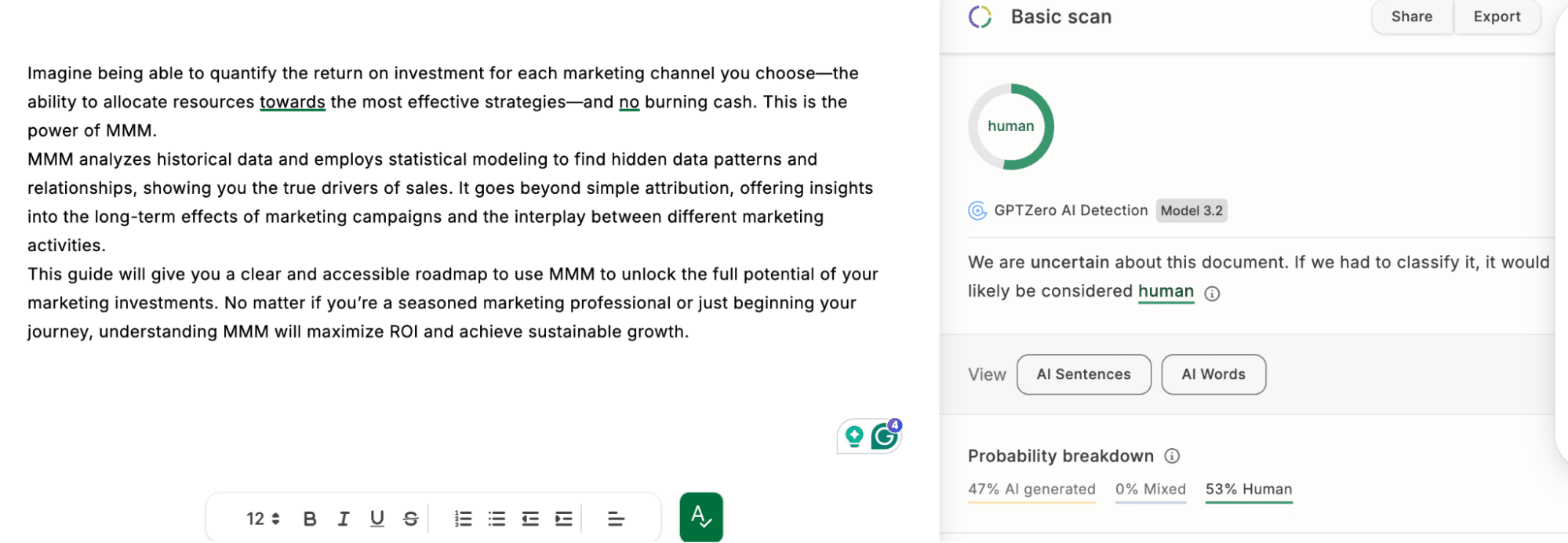 Human-edited AI-generated content tested by GPTZero.