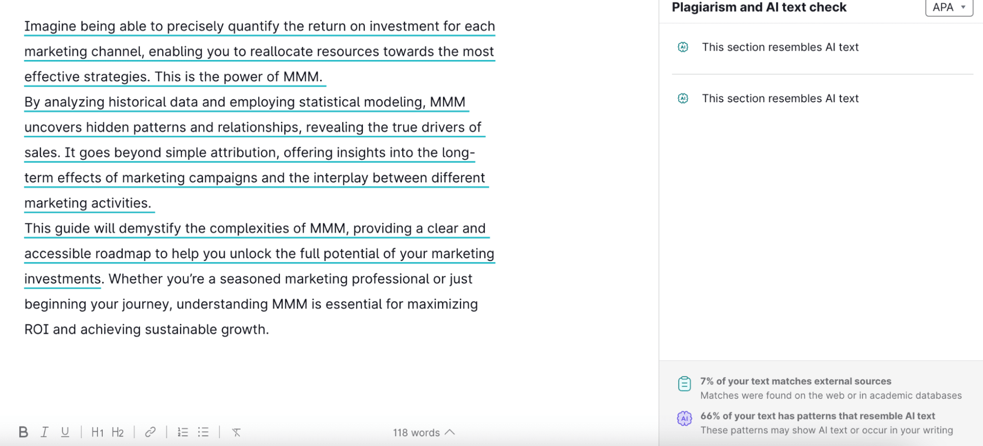 AI-generated writing tested by Grammarly AI Detector.