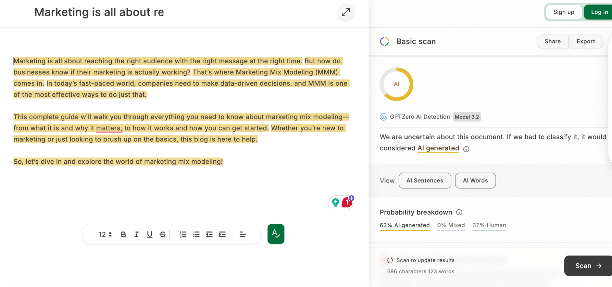 Basic human writing tested by GPTZero.
