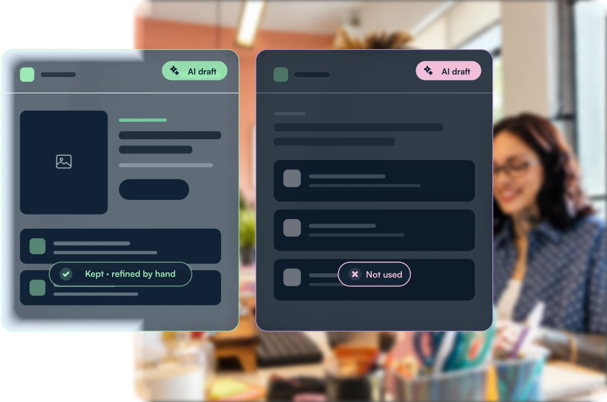 AI-assisted design — AI drafts reviewed by a designer