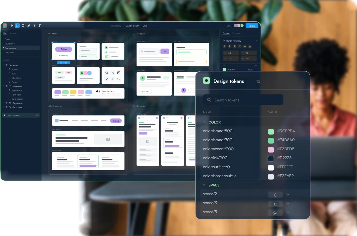 Design system — component library and design tokens