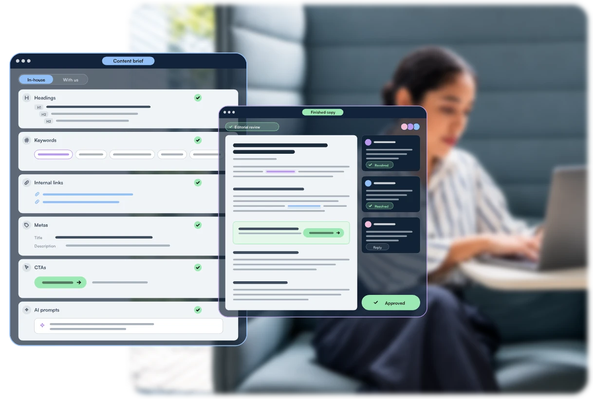 Content creation workflow with brief and draft review in Sorge