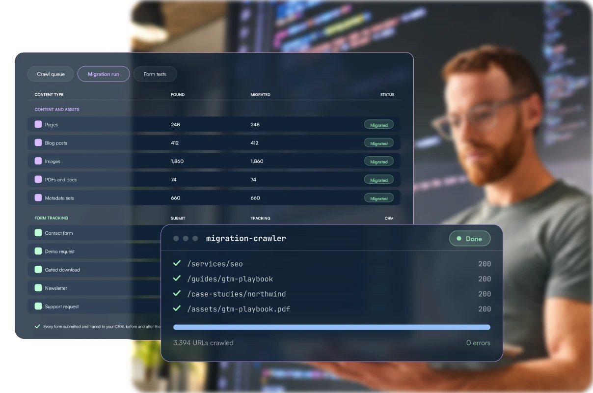 Content migration crawler run and form tests