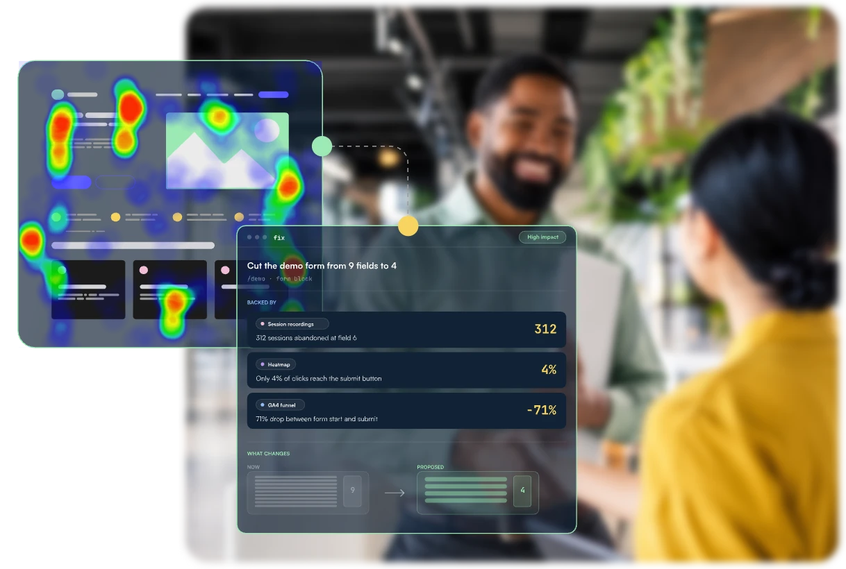 CRO fix recommendations backed by heatmaps and session data