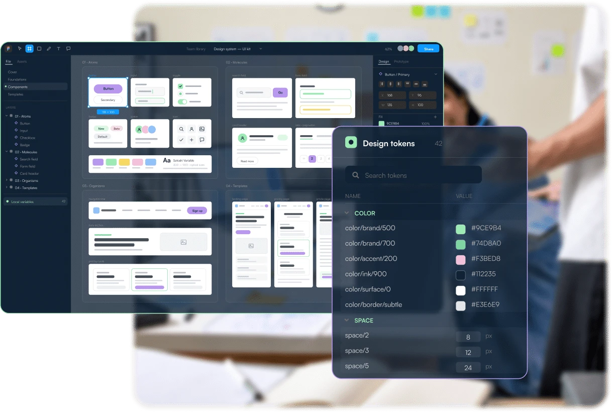 Design system — component library and design tokens