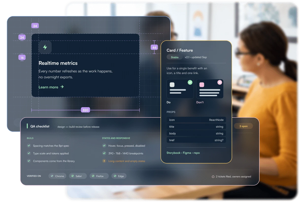 Documentation and QA — component spec and QA checklist