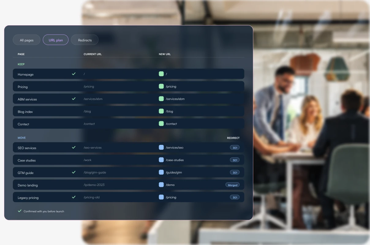 Migration strategy — URL plan for every page