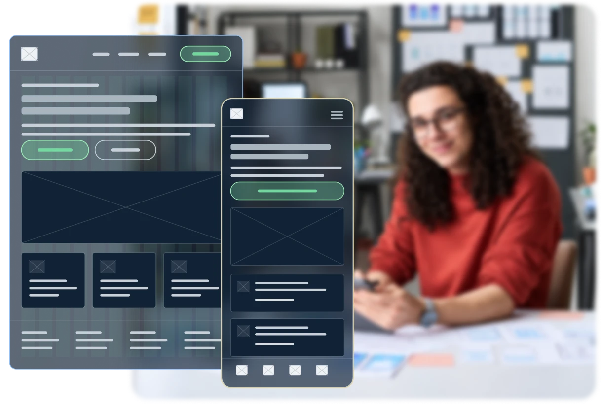 Website architecture — wireframes on desktop and mobile